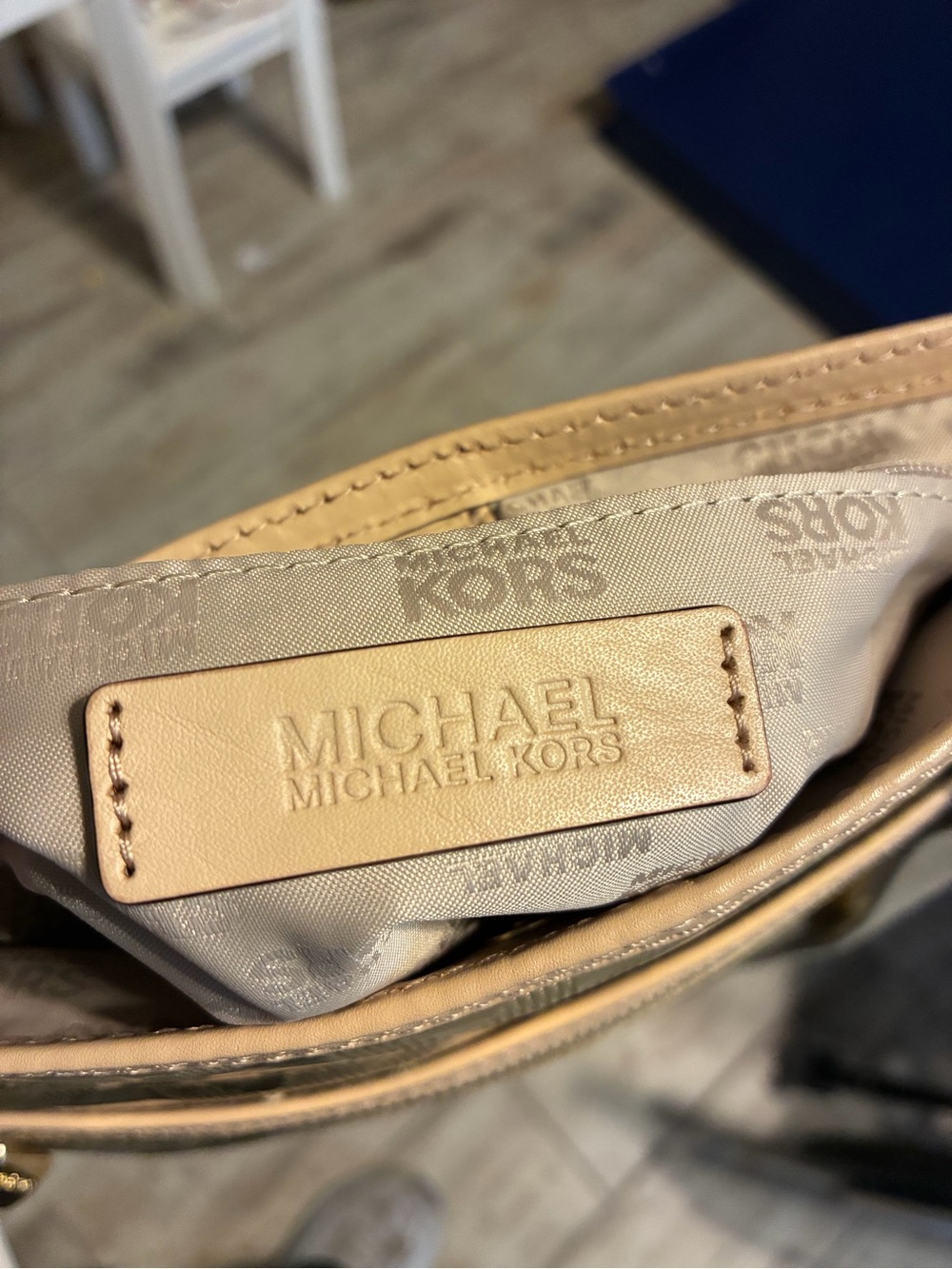 Michael Kors Slim Shiney Gold Crossbody With Canvas Strap - Picture 8 of 16